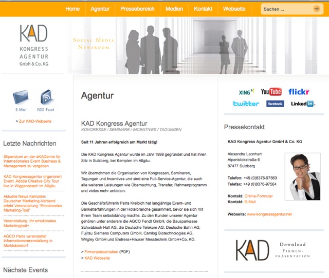 Social Media News-Room: KAD Kongressagentur im Allgäu